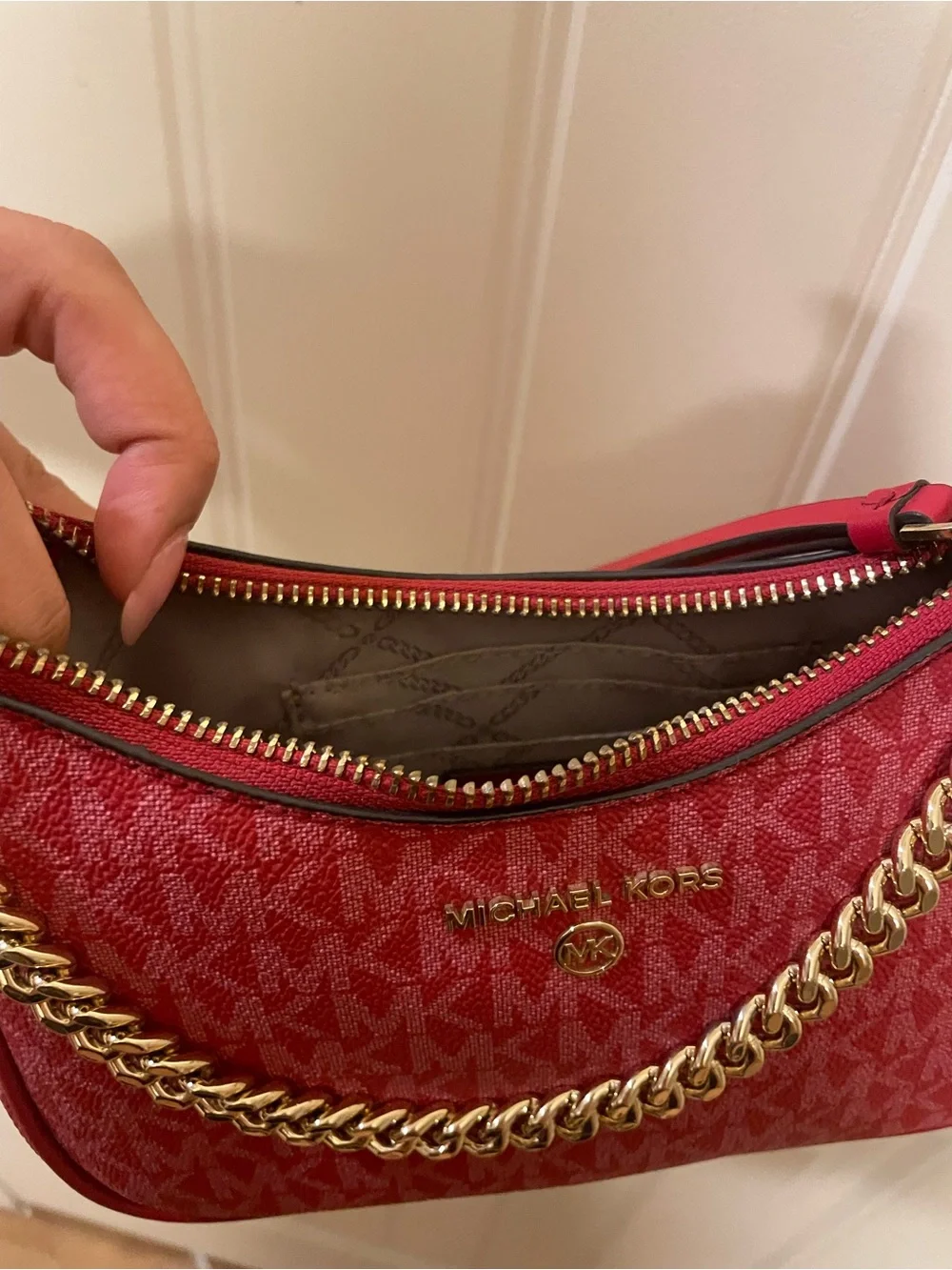 Michael Kors Red Logo Chain-Handle Shoulder Bag